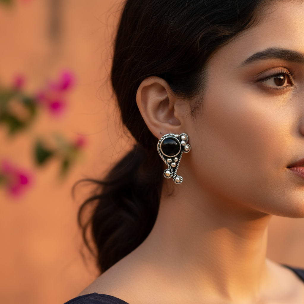 925 Silver Black Onyx Stud Earrings for Women | Daily Wear