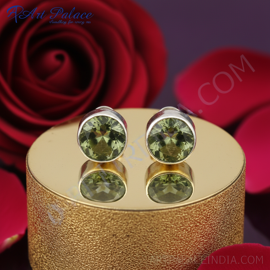 925 Silver Peridot Stud Earrings for Women | Green Gemstone Jewelry