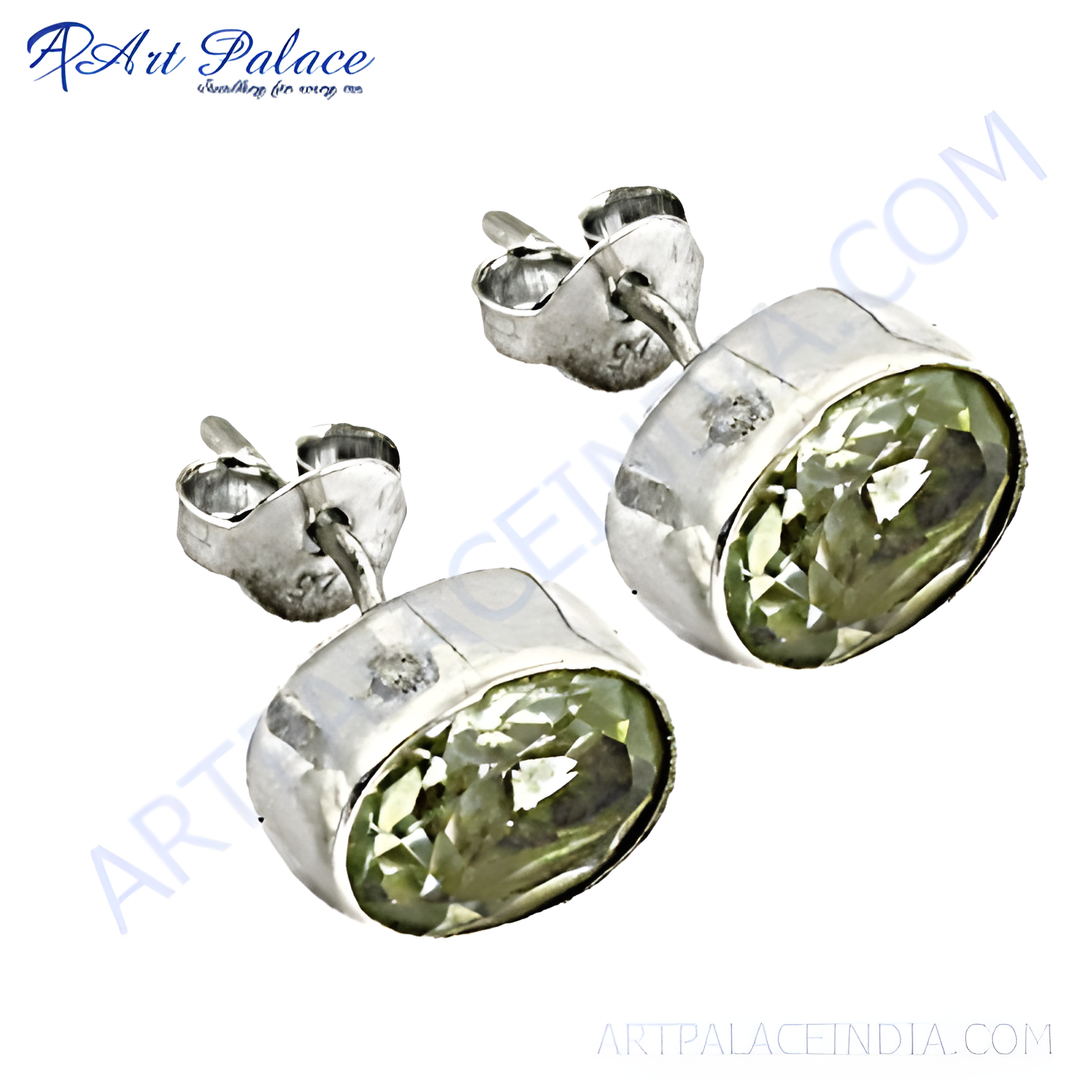 925 sterling silver peridot stud earrings with oval-cut green gemstone, perfect for everyday wear.