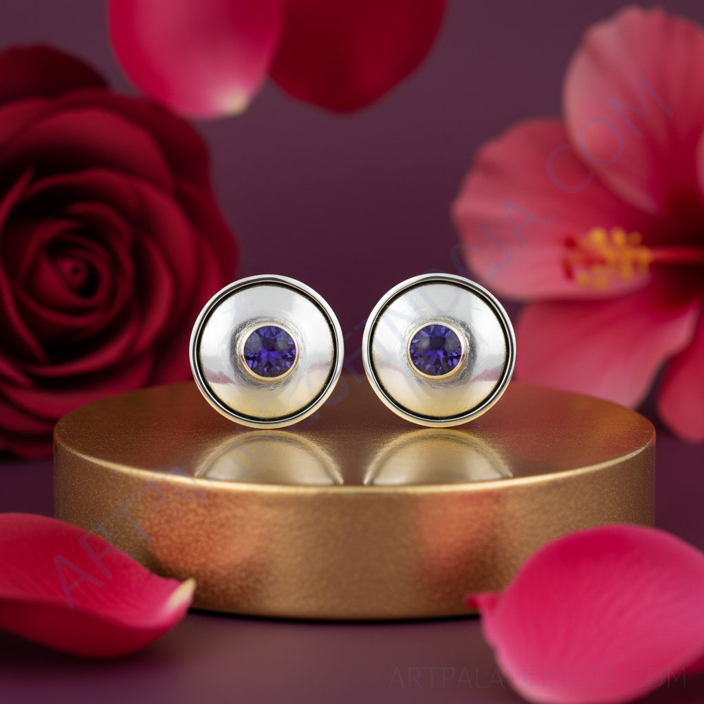 925 Silver Stud Earrings with Blue Gemstone for Women