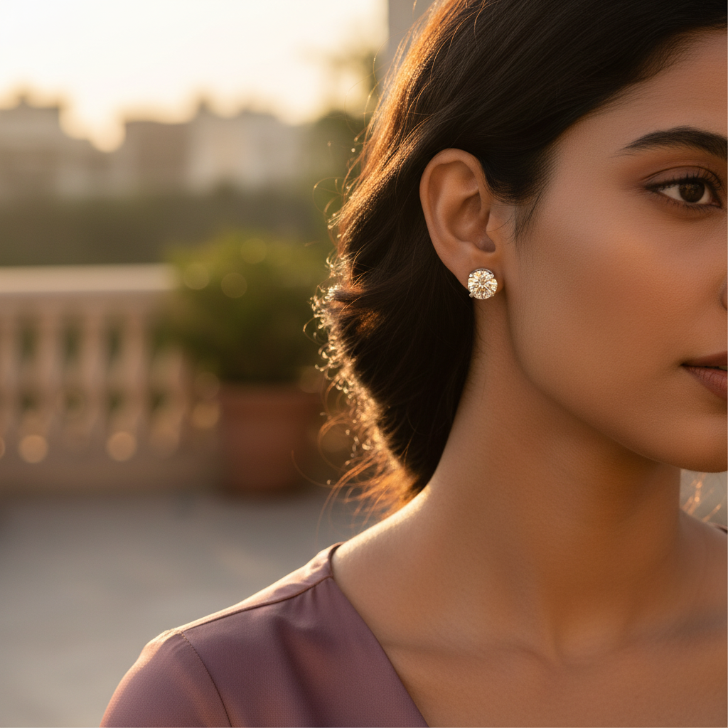 Pendientes de plata con diamantes de talla redonda | Para mujer