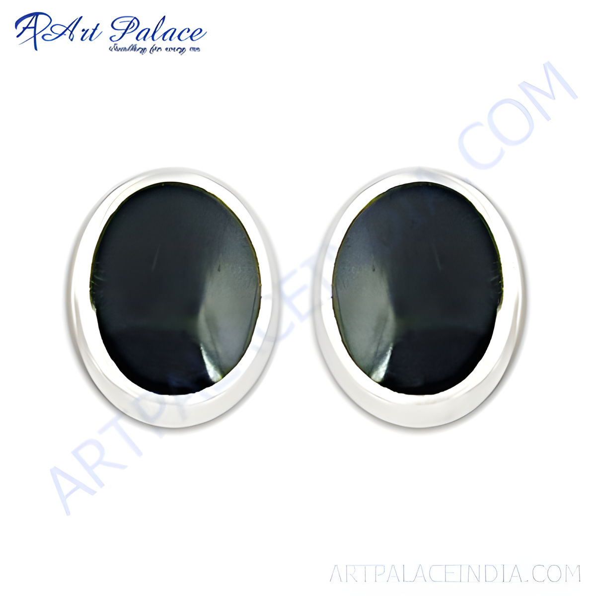 925 sterling silver stud earrings with oval black onyx gemstones, perfect for daily wear