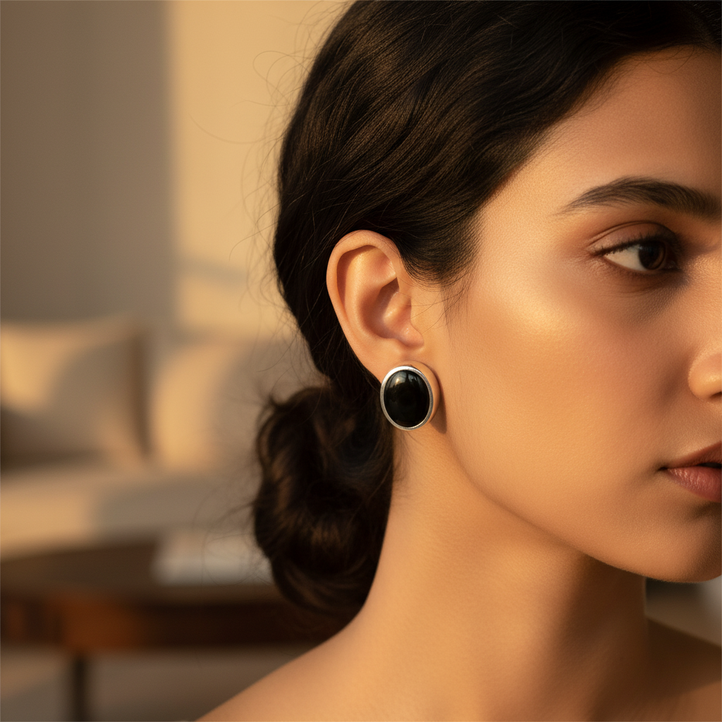 925 Silver Onyx Stud Earrings for Women | Daily Wear Jewelry