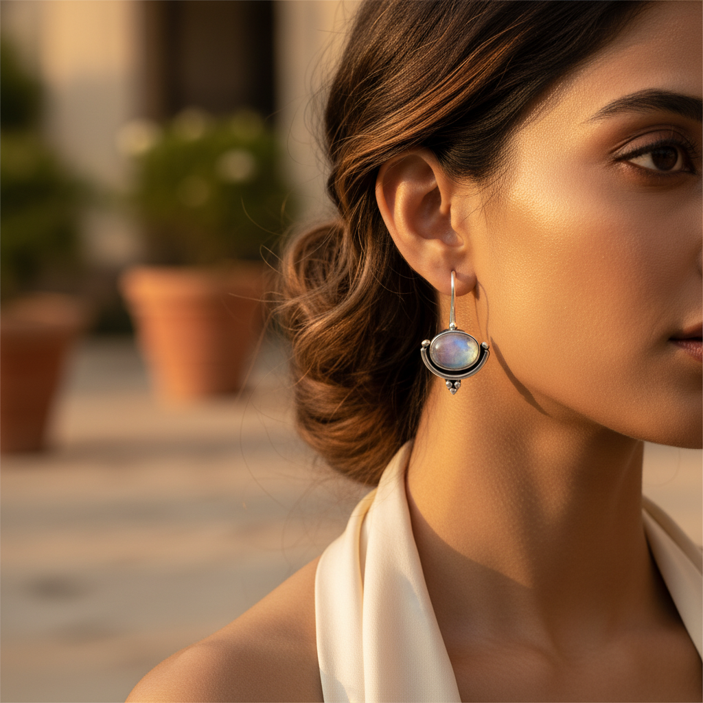 925 Silver Moonstone Earrings for Women | Daily Wear Jewelry