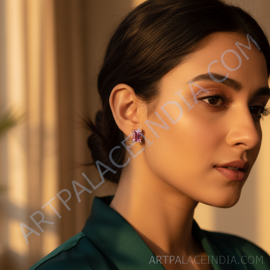 Silver Pink Gemstone Stud Earrings | Women's Jewelry Gift