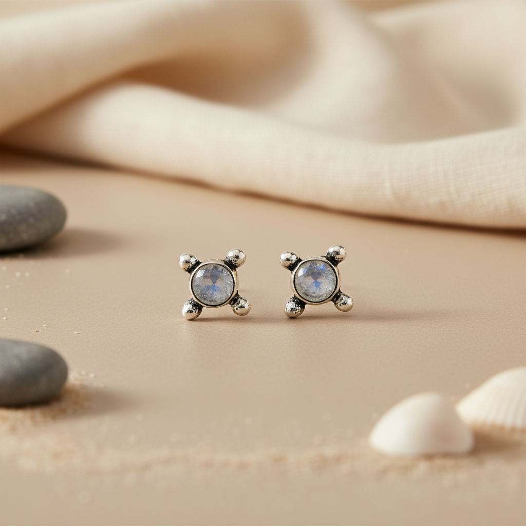 925 Silver Moonstone Stud Earrings for Women | Daily Wear Gift