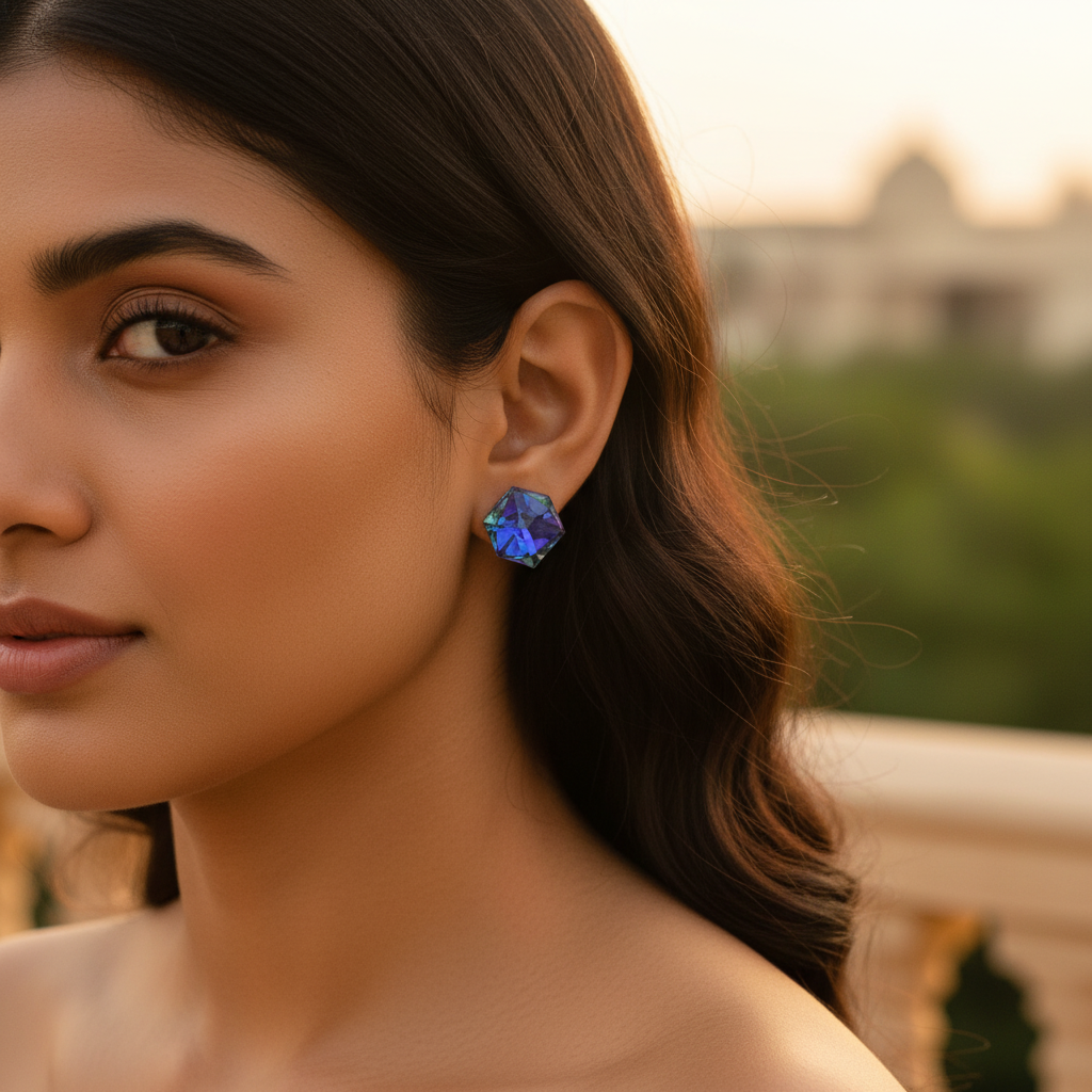 Mystic topaz gemstone stud earrings | hexagon earrings | gift