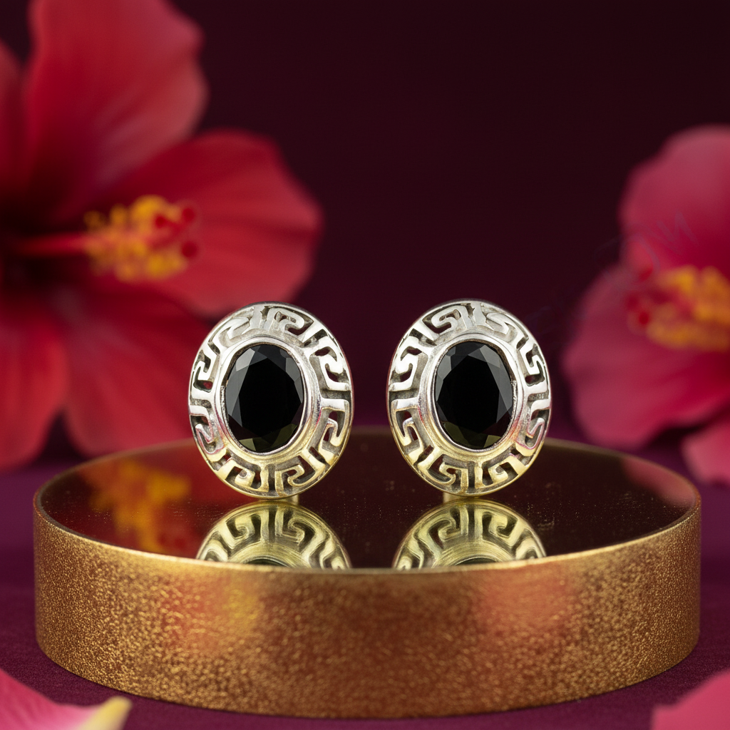 925 silver black stone stud earrings | women's jewelry gift