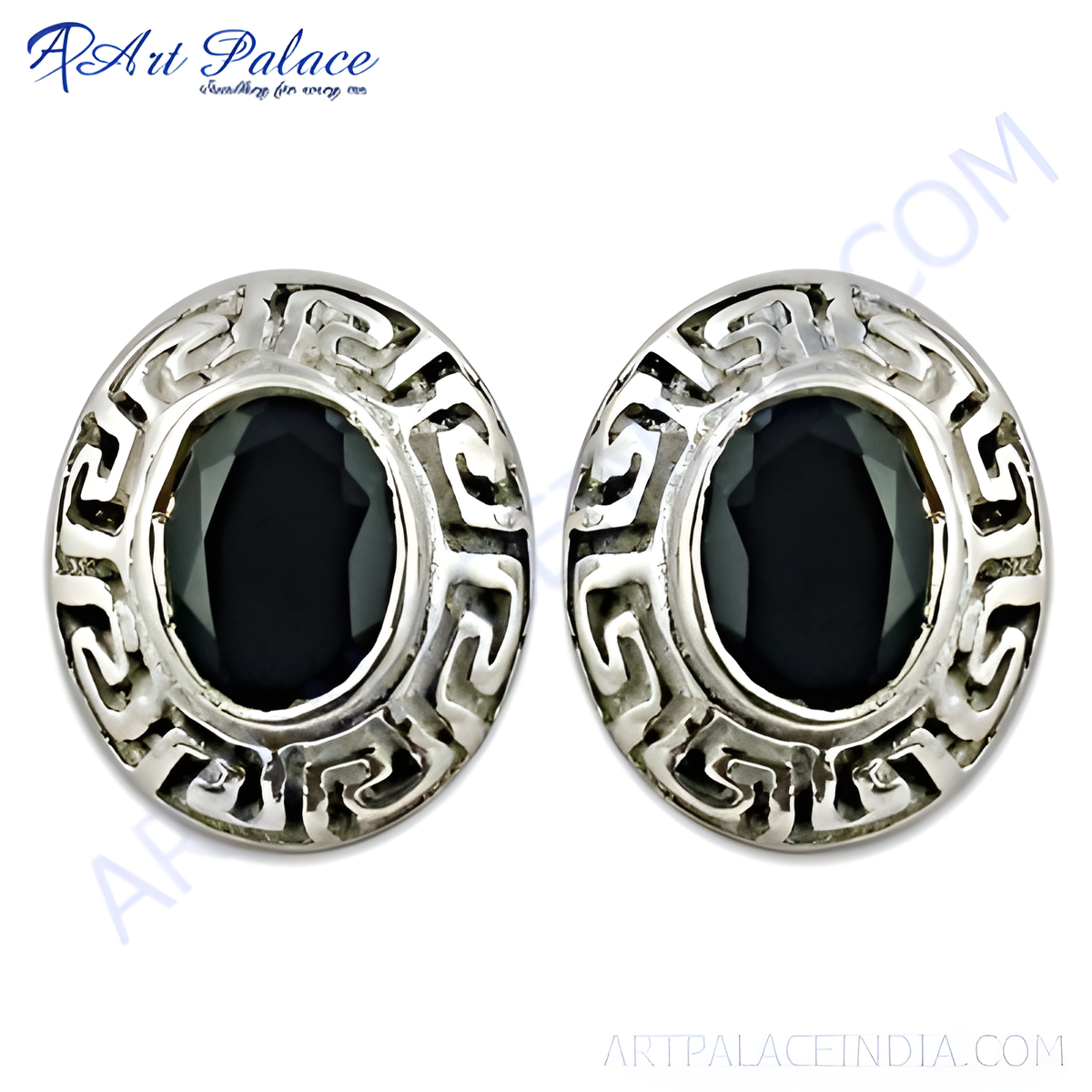 925 sterling silver stud earrings with oval shaped black gemstone