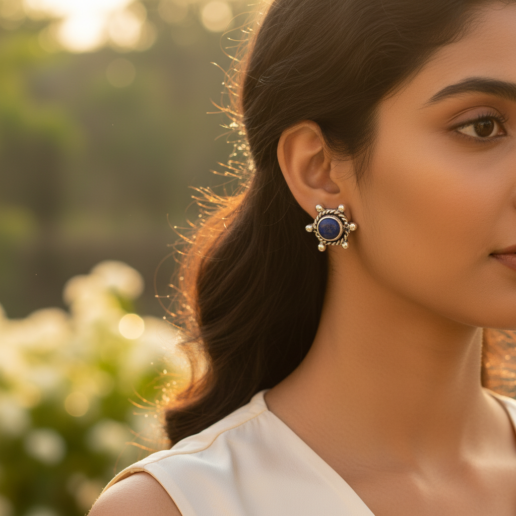 925 Silver Lapis Lazuli Stud Earrings for Women | Gemstone Jewelry