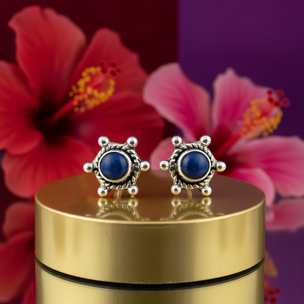 925 Silver Lapis Lazuli Stud Earrings for Women | Gemstone Jewelry