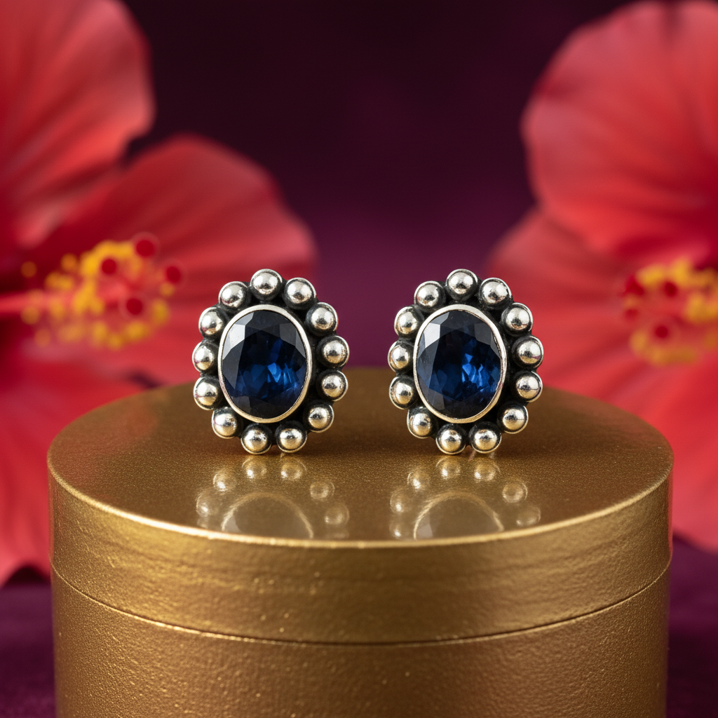 925 silver blue sapphire stud earrings for women | gift