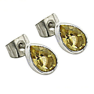 Silver citrine teardrop stud earrings | gemstone jewelry