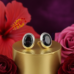 将图像加载到图库查看器中， 银色耳钉，镶嵌黑色宝石 | 女士珠宝
