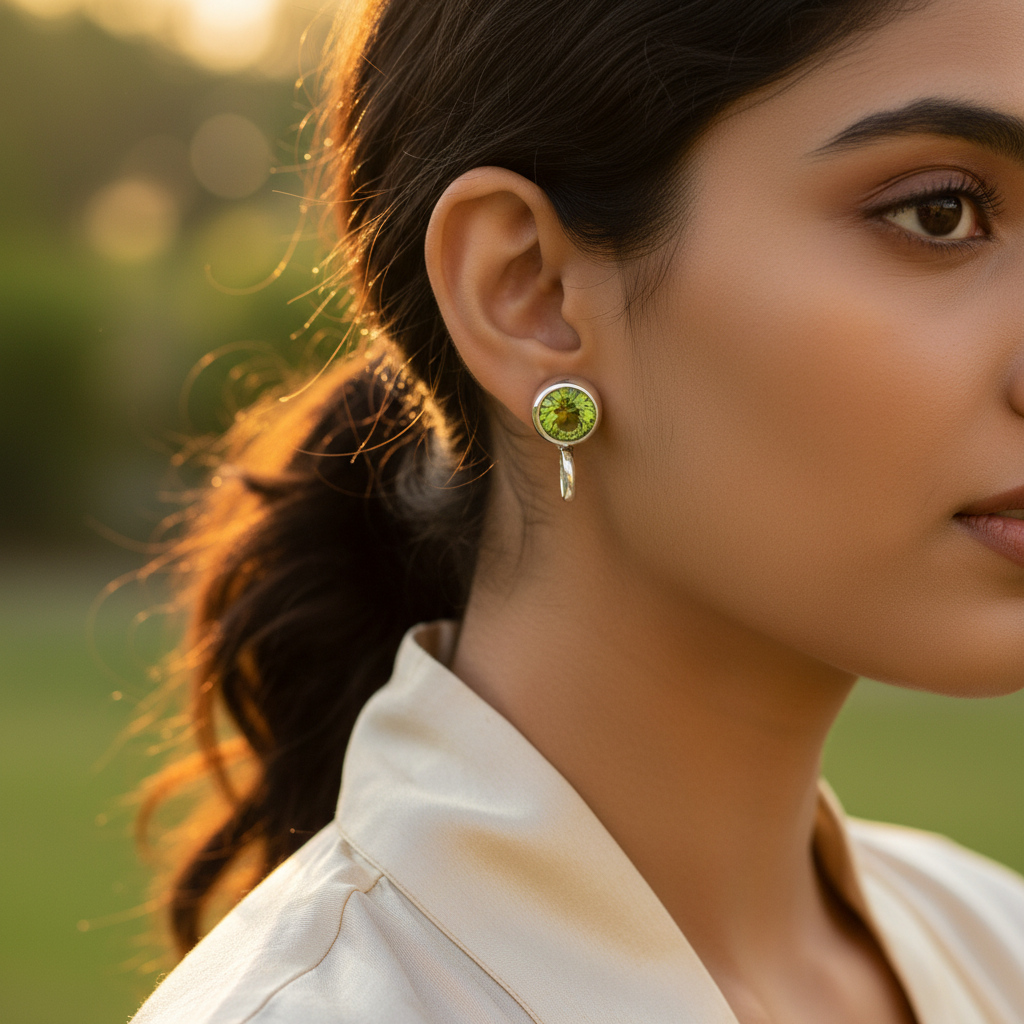 925 Silver Peridot Drop Earrings for Women | Green Gemstone Jewelry