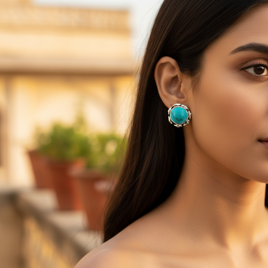 925 Silver Turquoise Stud Earrings for Women | Gift Jewelry