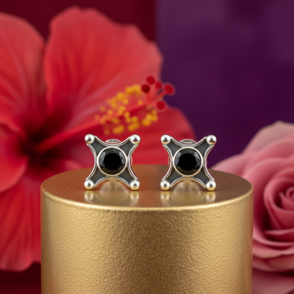 925 silver black stone stud earrings for women | daily wear