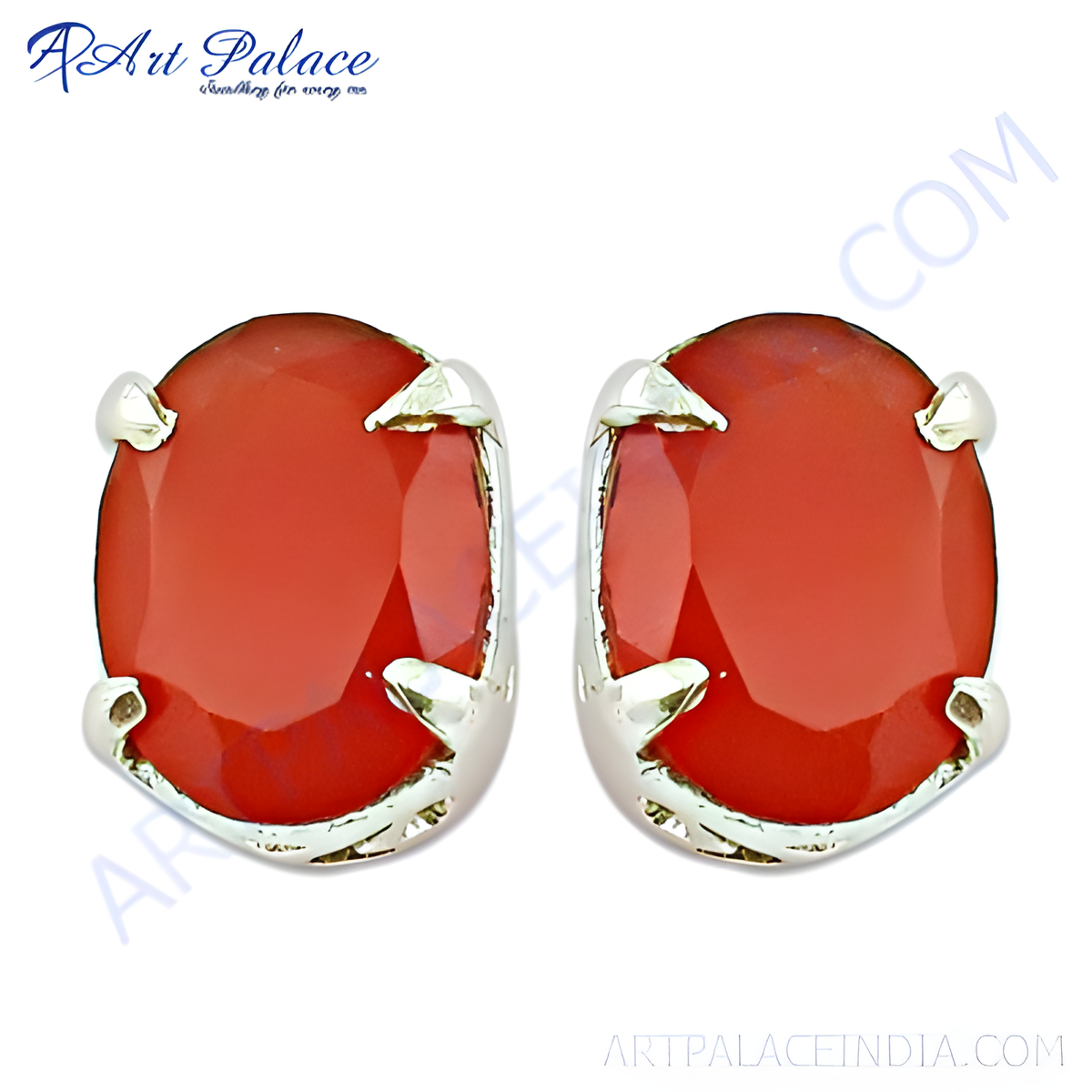 925 sterling silver stud earrings featuring oval cut red carnelian gemstones
