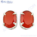 Load image into Gallery viewer, 925 sterling silver stud earrings featuring oval-cut red carnelian gemstones.
