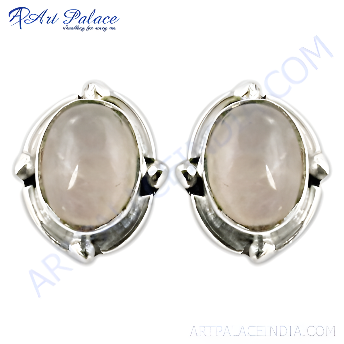 925 sterling silver stud earrings with oval rose quartz gemstone