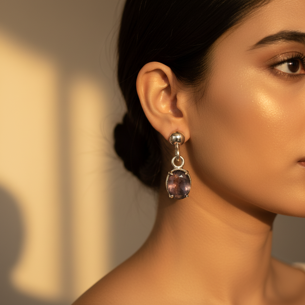 925 Silver Oval Amethyst Drop Earrings for Women | Gift