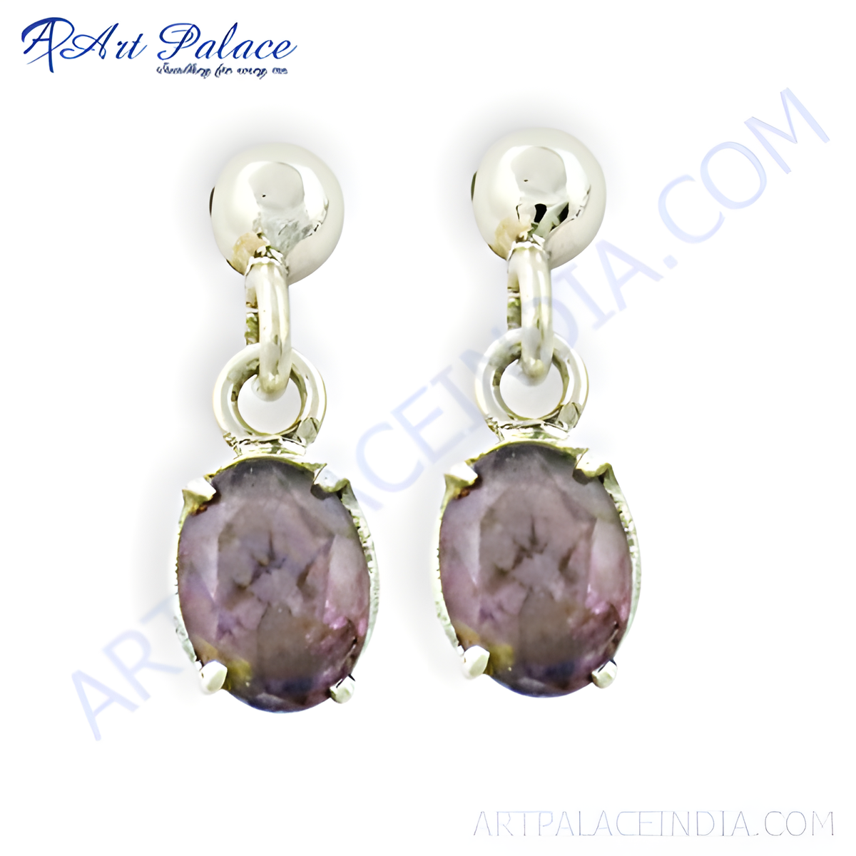 925 silver drop earrings with oval amethyst gemstones, showcasing a purple hue and elegant design