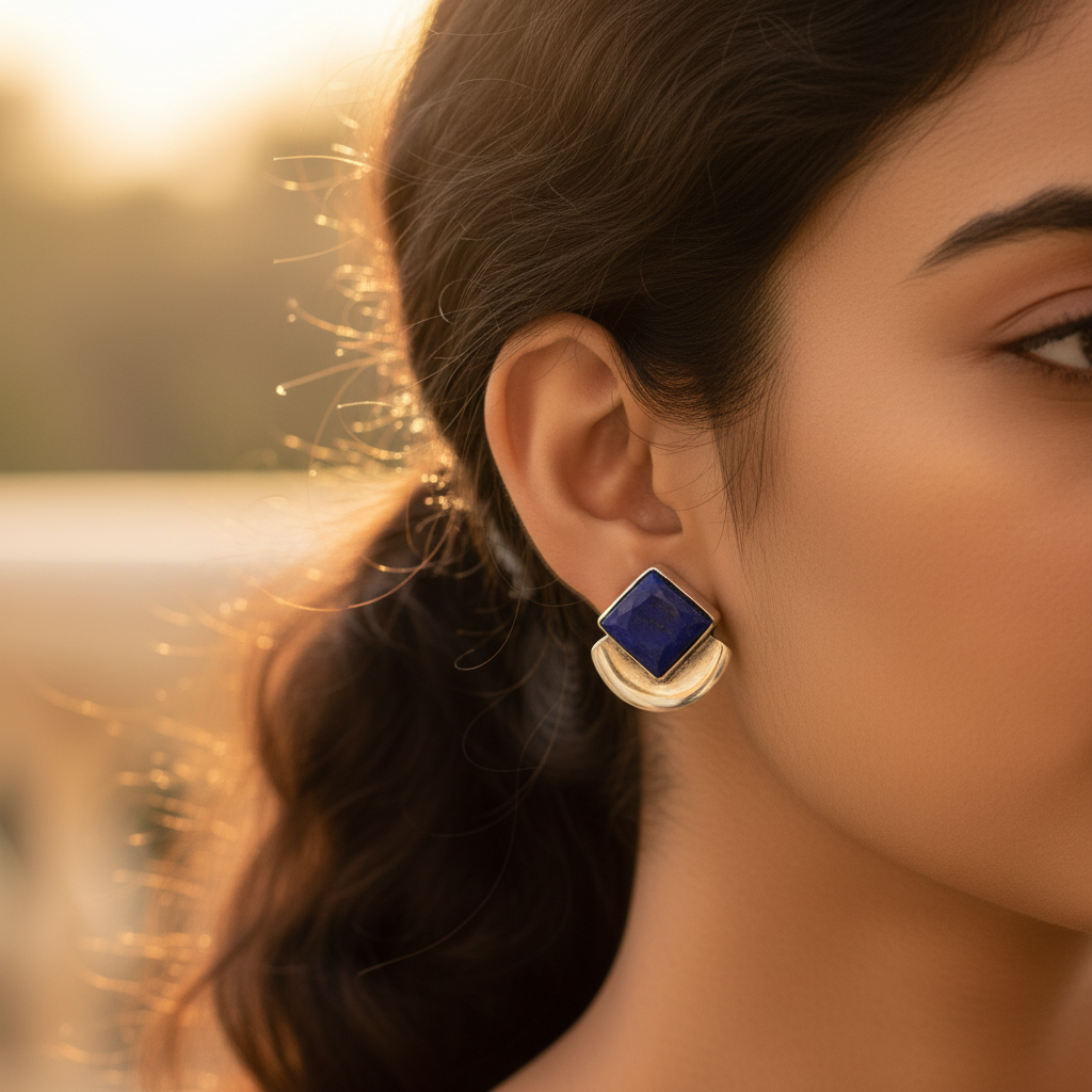925 Silver Lapis Lazuli Stud Earrings for Women | Daily Wear