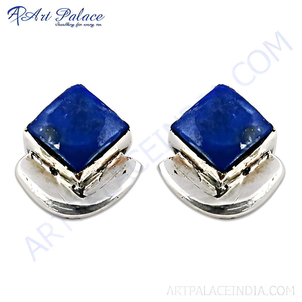 925 sterling silver stud earrings featuring square cut blue lapis lazuli gemstones for women