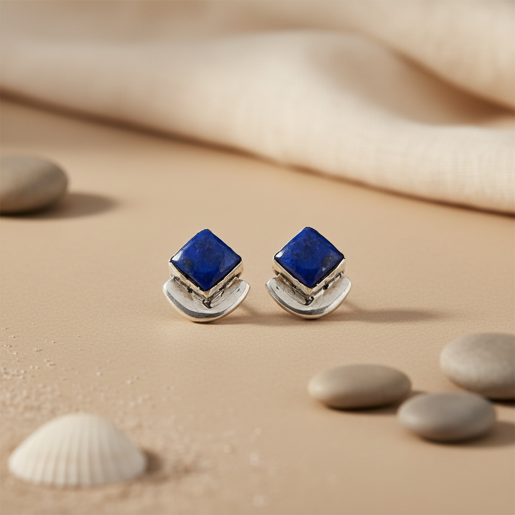 925 Silver Lapis Lazuli Stud Earrings for Women | Daily Wear