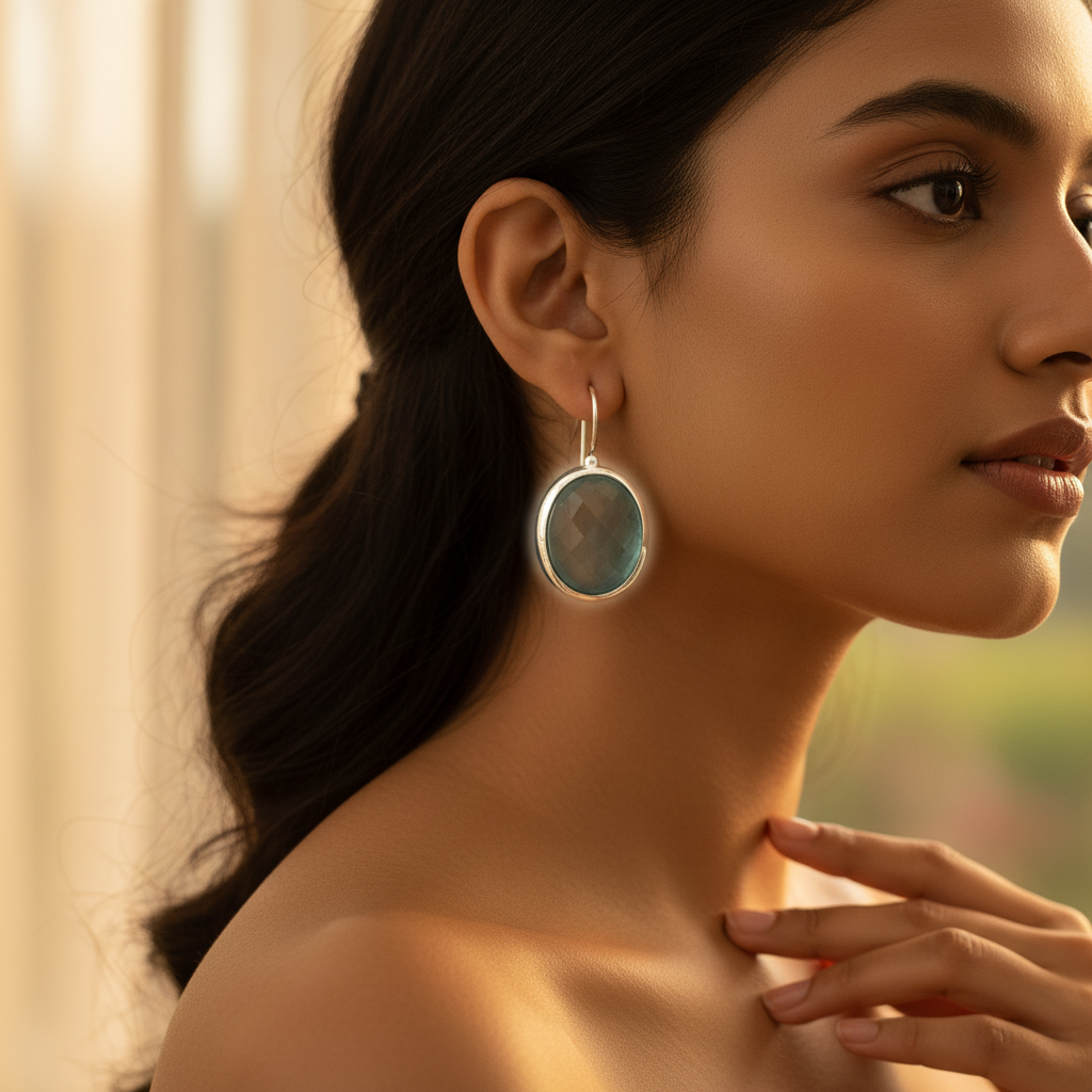 925 Silver Blue Chalcedony Earrings for Women | Dangle Earrings