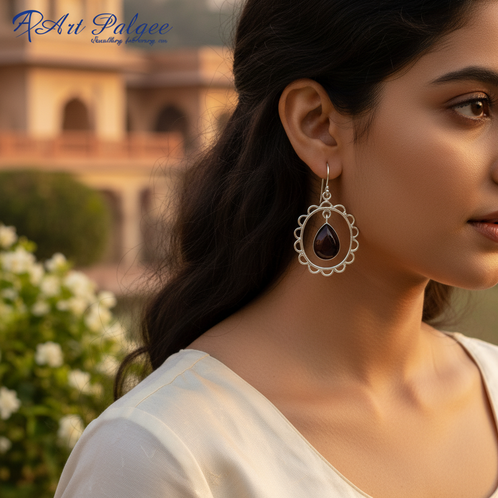 Pendientes de lágrima de granate en plata 925 para mujer | Joyas colgantes