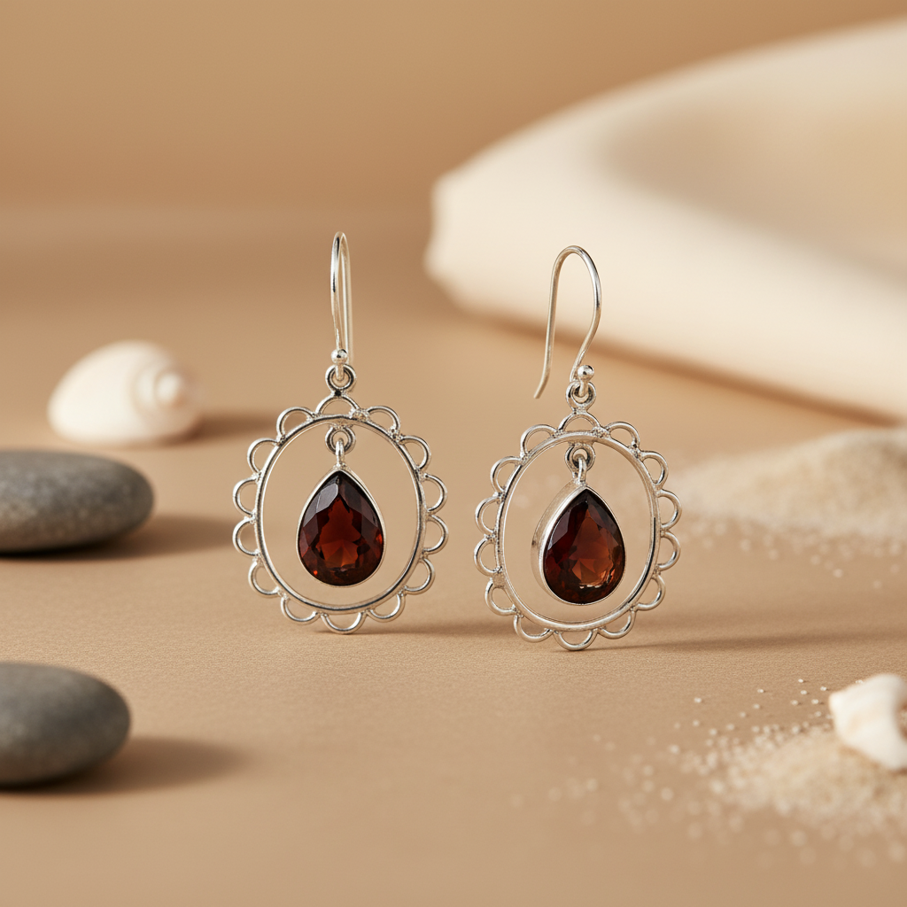 925 Silver Garnet Teardrop Earrings for Women | Dangle Jewelry