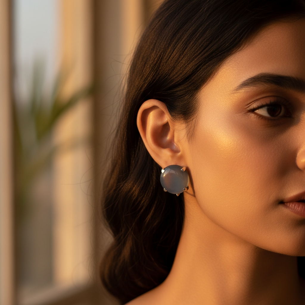 银蓝色宝石水滴耳环，女士款 | 日常佩戴