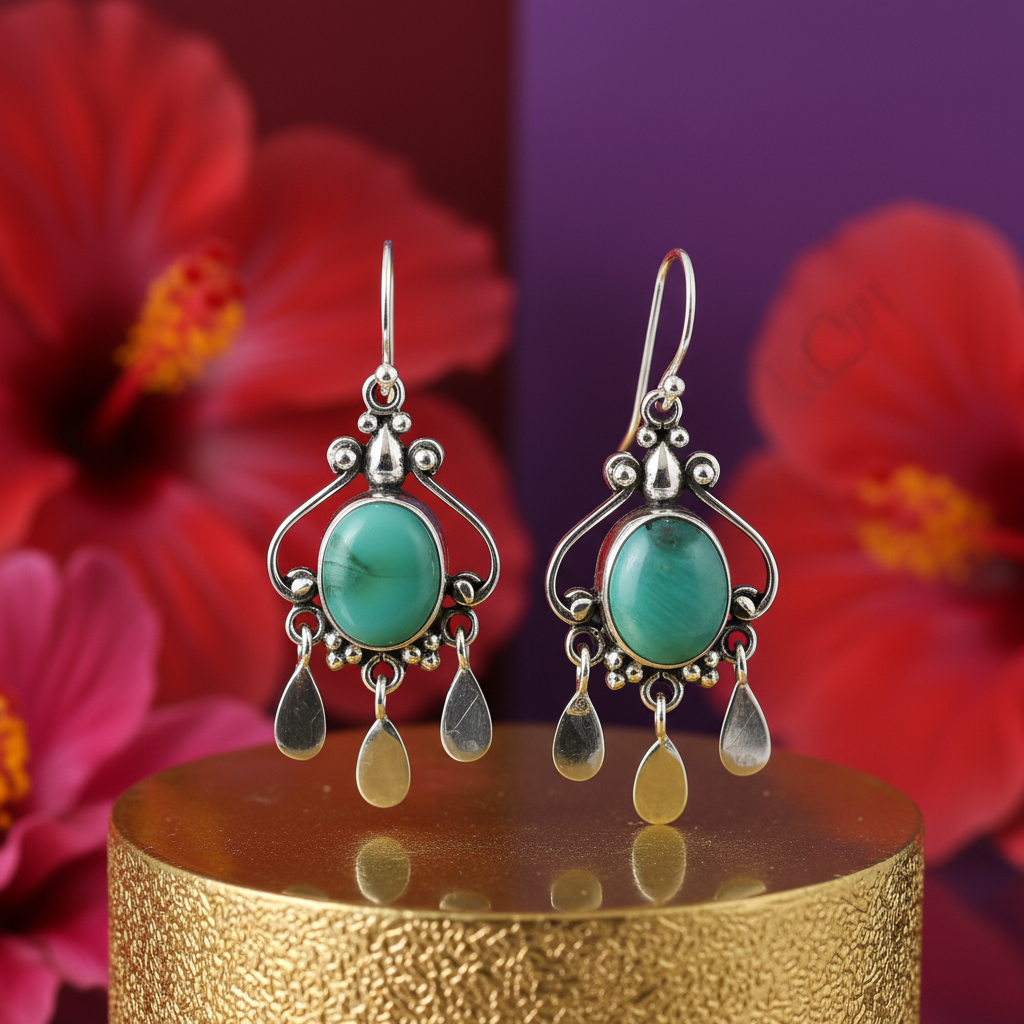 925 silver green stone dangle earrings for women | gift jewelry