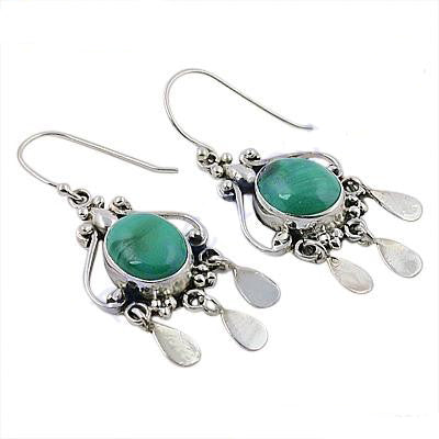 925 Silver Green Stone Dangle Earrings for Women | Gift Jewelry