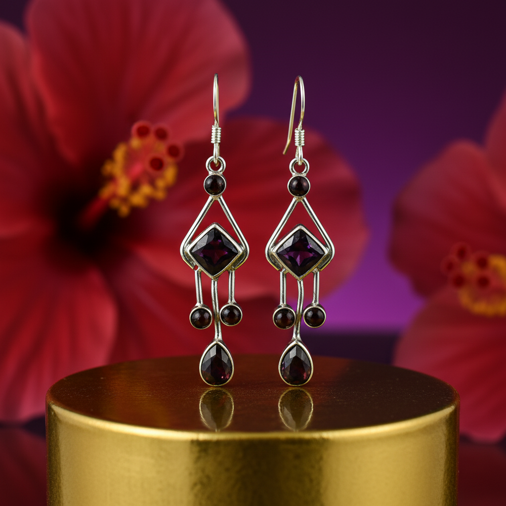 925 Silver Garnet Drop Earrings for Women | Dangle Jewelry