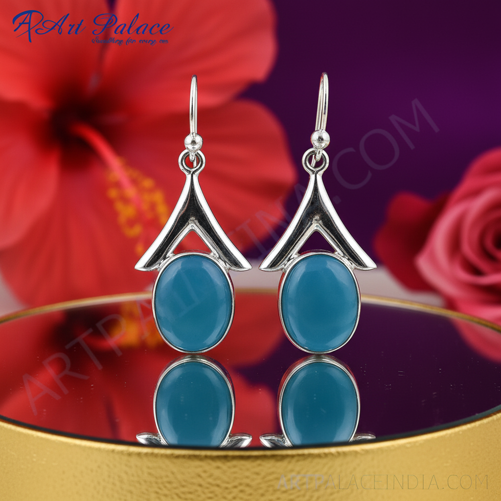 925 silver blue chalcedony earrings for women | gift jewelry
