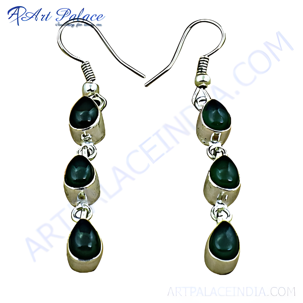 925 sterling silver drop earrings with dark green gemstones for women