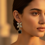 Load image into Gallery viewer, 925 Silver Flower Drop Earrings with Black Stone | Women's Jewelry
