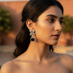 Load image into Gallery viewer, 925 Silver Flower Drop Earrings with Black Stone | Women's Jewelry
