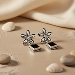 Load image into Gallery viewer, 925 Silver Flower Drop Earrings with Black Stone | Women's Jewelry
