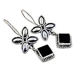 Load image into Gallery viewer, 925 Silver Flower Drop Earrings with Black Stone | Women's Jewelry
