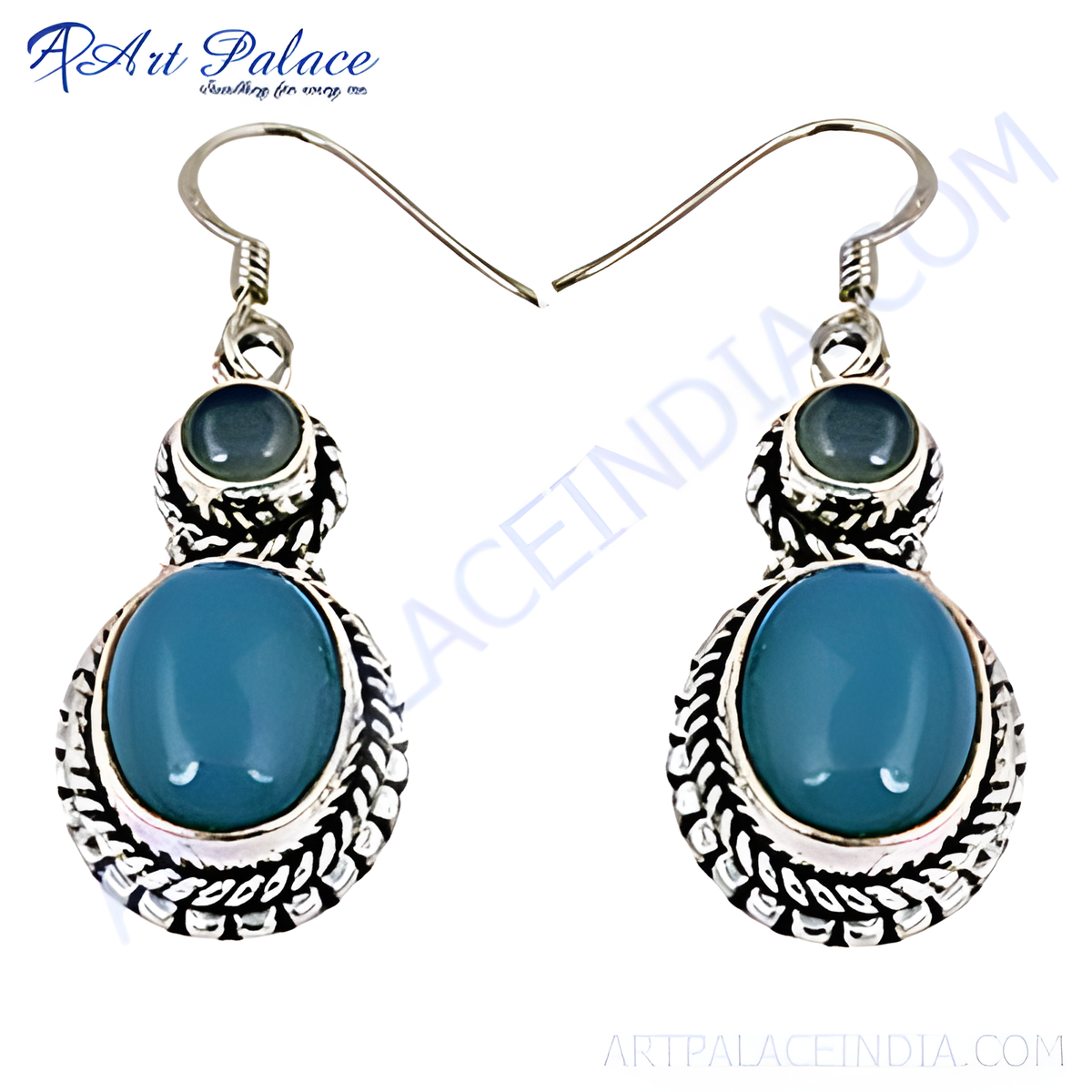 925 sterling silver dangle earrings with blue chalcedony gemstones for women