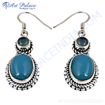 将图像加载到图库查看器中， 925 sterling silver dangle earrings with blue chalcedony gemstones for women.

