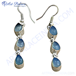 Load image into Gallery viewer, 925 sterling silver drop earrings with blue chalcedony gemstones for women
