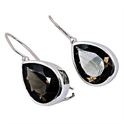 925 Silver Smoky Quartz Teardrop Earrings for Women