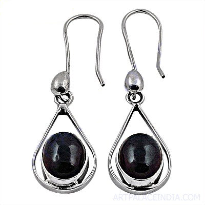 925 Silver Black Gemstone Teardrop Earrings for Women
