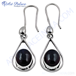 Load image into Gallery viewer, 925 sterling silver teardrop earrings with black gemstone accents, perfect for women
