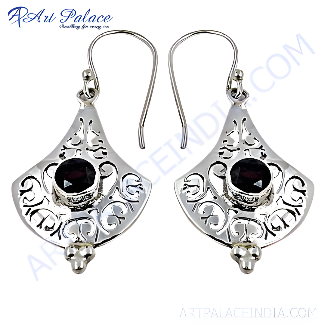 925 sterling silver dangle earrings with a red garnet gemstone, perfect for women.