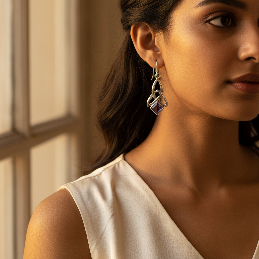 925纯银凯尔特结紫水晶耳环（女士款）